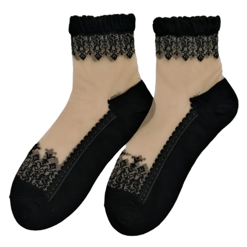 日系水晶袜女短袜玻璃丝女袜子棉底防勾丝薄款耐磨松口肉丝短丝袜