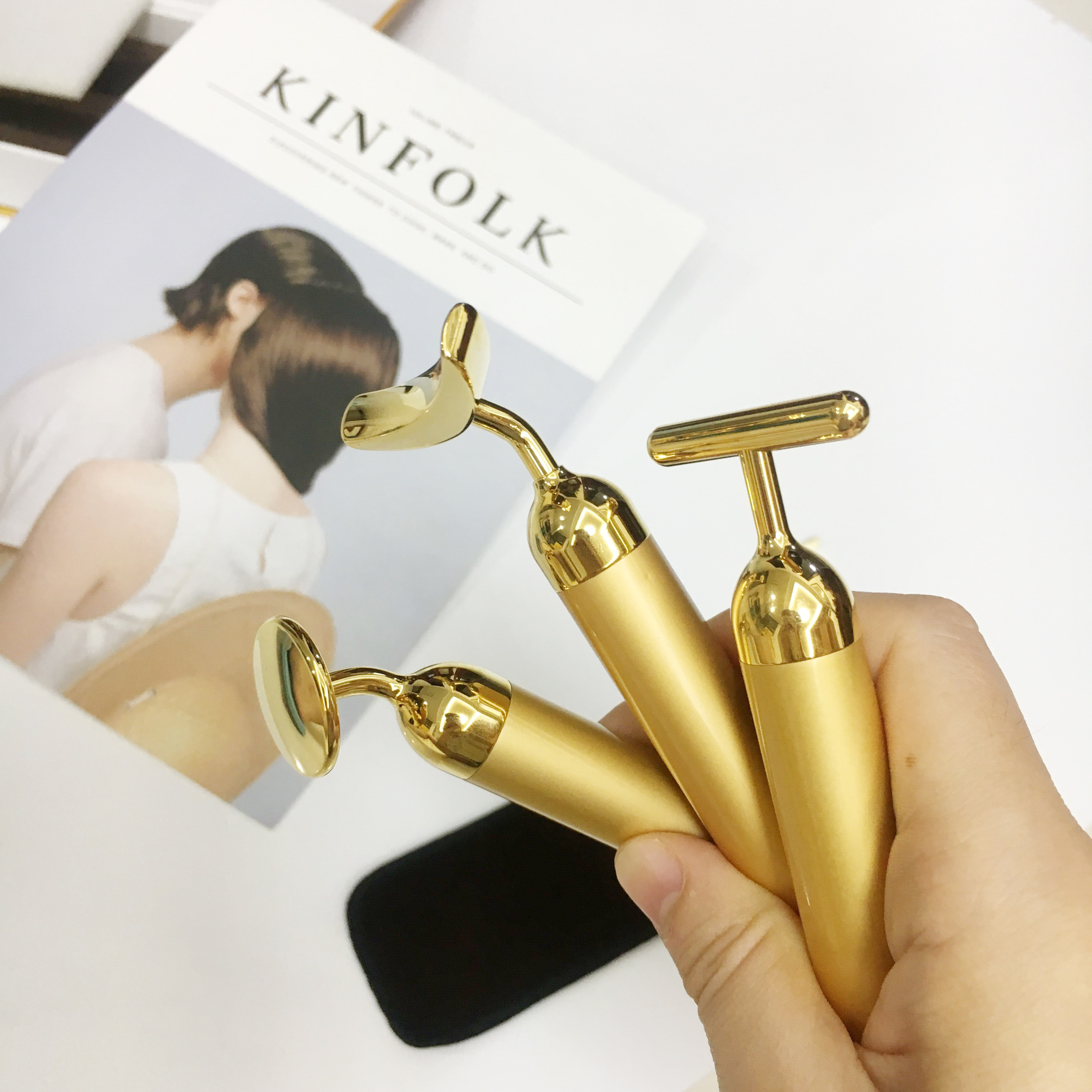 日本beauty bar 24k黄金棒美容棒提拉紧致神器瘦脸震动脸部按摩棒