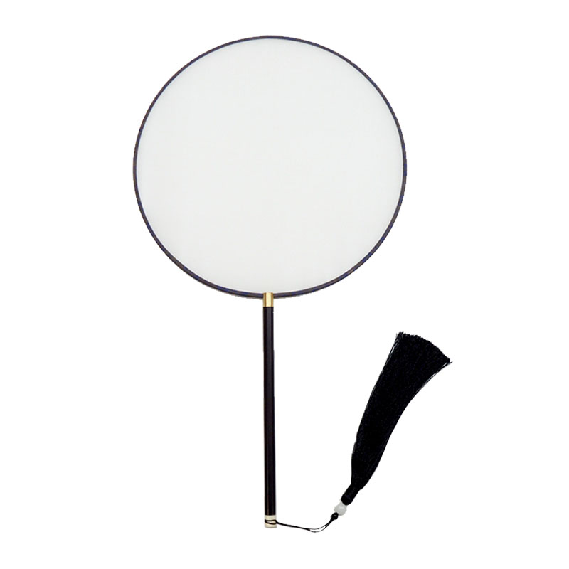 大号加长杆黑檀木真丝团扇空白工笔画手工圆形扇子