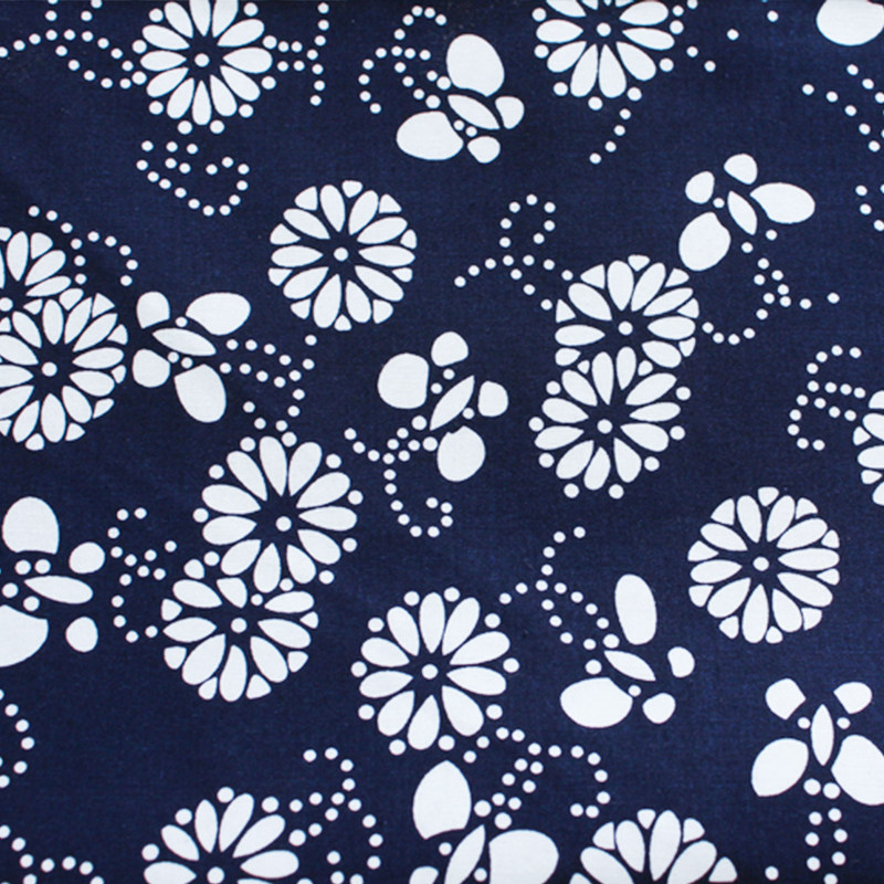 蓝印花布布料纯棉小碎花布头复古服装面料民族风青花桌布窗帘布艺