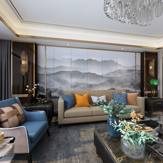 硬包电视背景墙现代新中式轻奢客厅卧室床头镶嵌背景墙软包