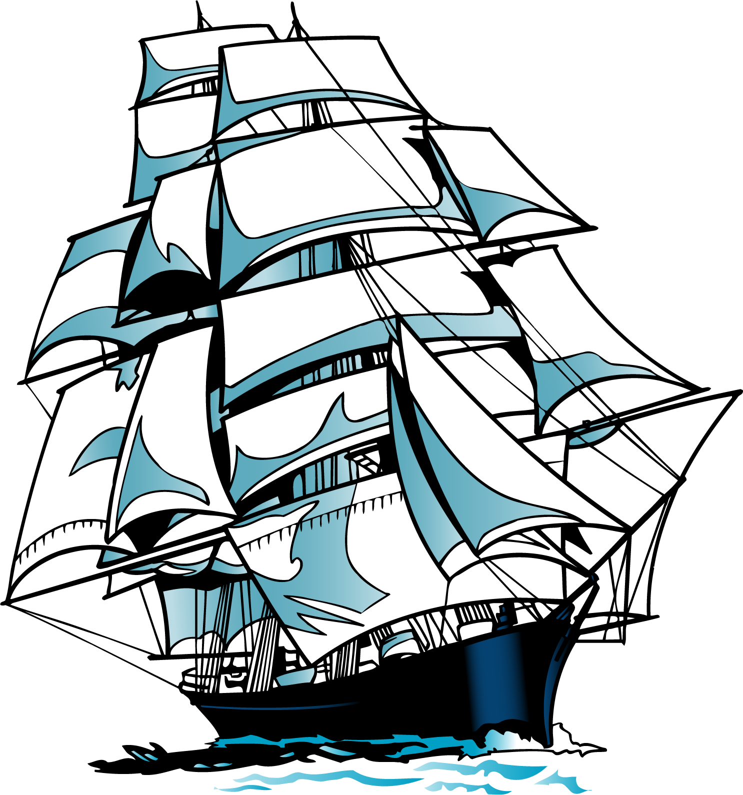 帆船可爱卡通手绘儿童水墨ppt小报设计插画设计素材