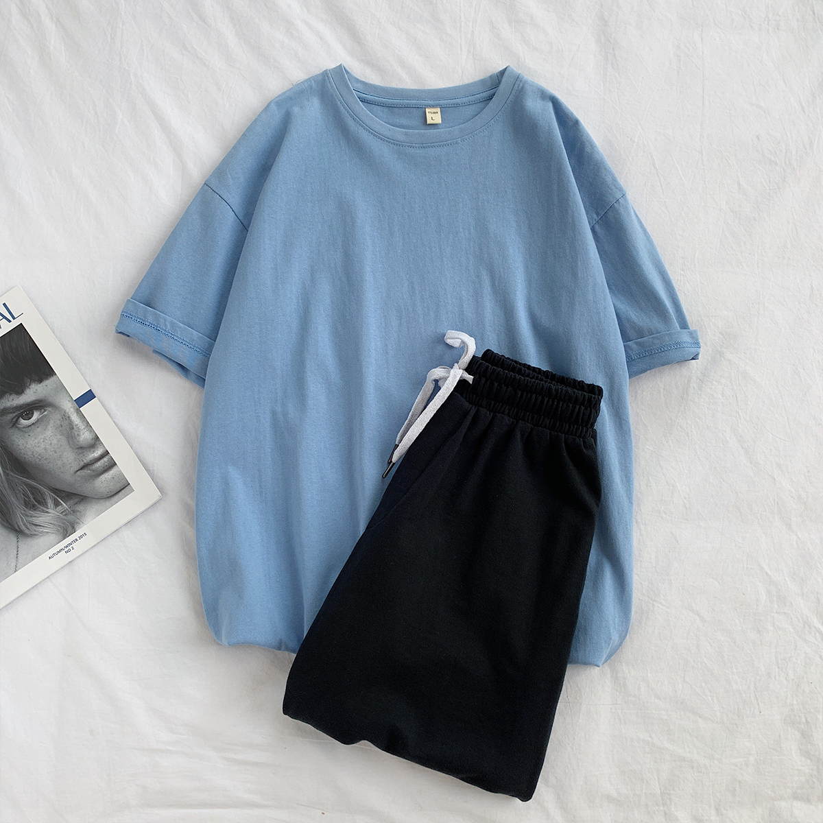 运动套装男女休闲纯棉宽松t恤短裤ins潮牌情侣学生五分裤帅气搭配