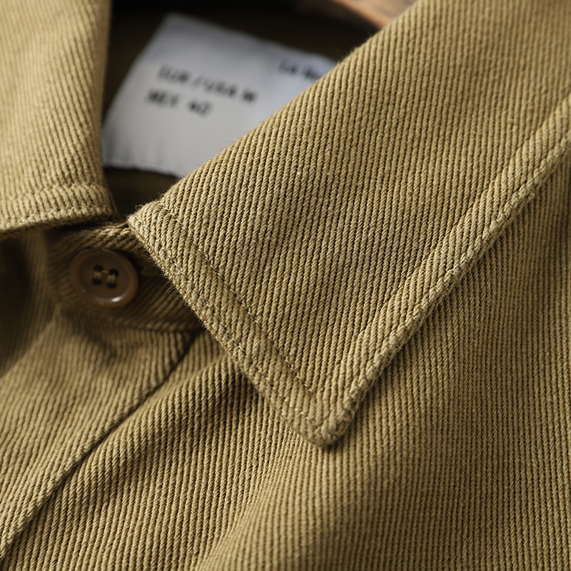 重磅！定织全棉粗纱斜纹面料！外贸男士美式复古工装衬衫外套潮