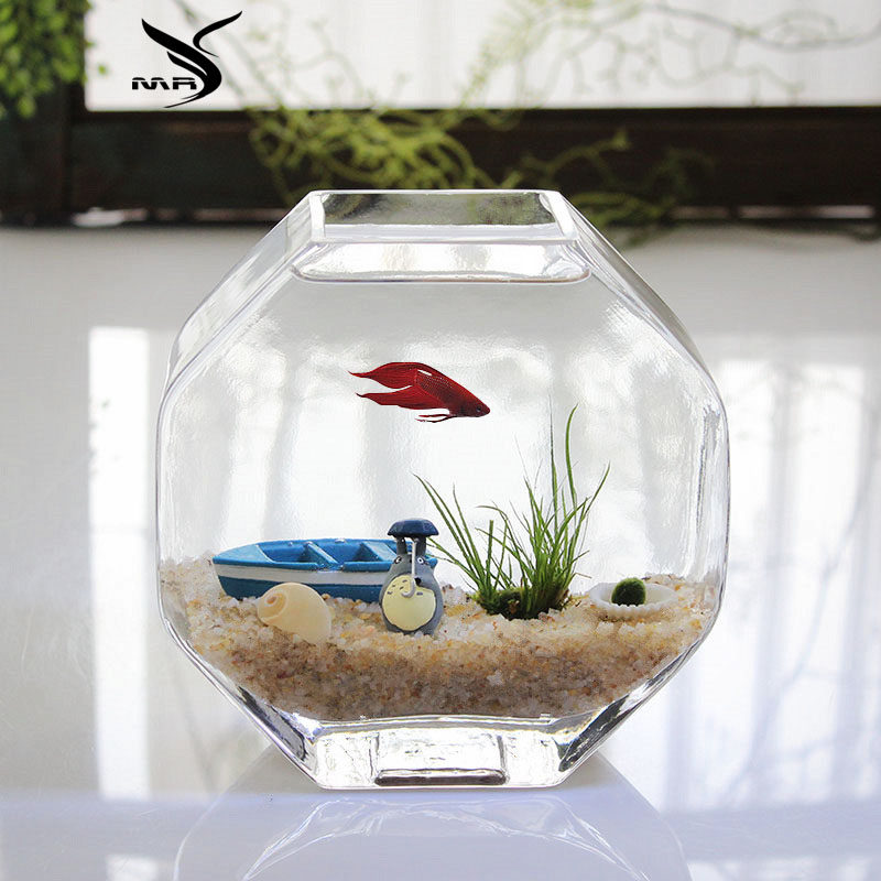鱼缸玻璃六边形热带热带鱼加厚透亮斗鱼金鱼缸桌面桌面缸