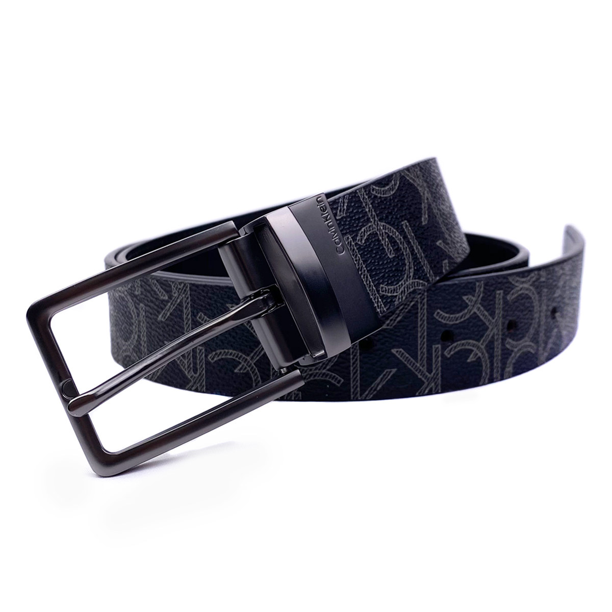 ck皮带男士正版真皮礼盒哑光logo黑色双面腰带