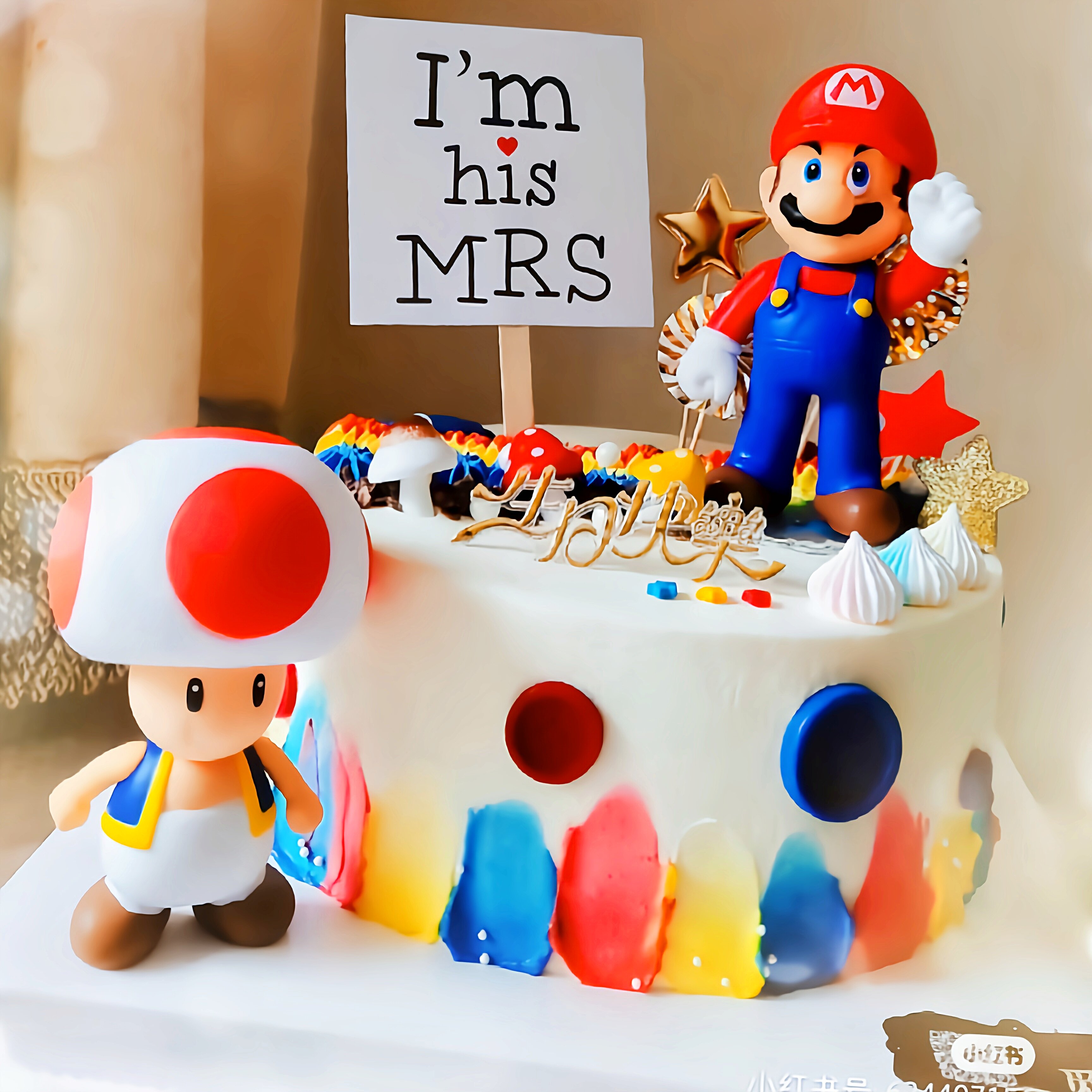 超级玛丽蛋糕摆件软陶蘑菇插牌恐龙马里奥儿童派对节日装扮用品