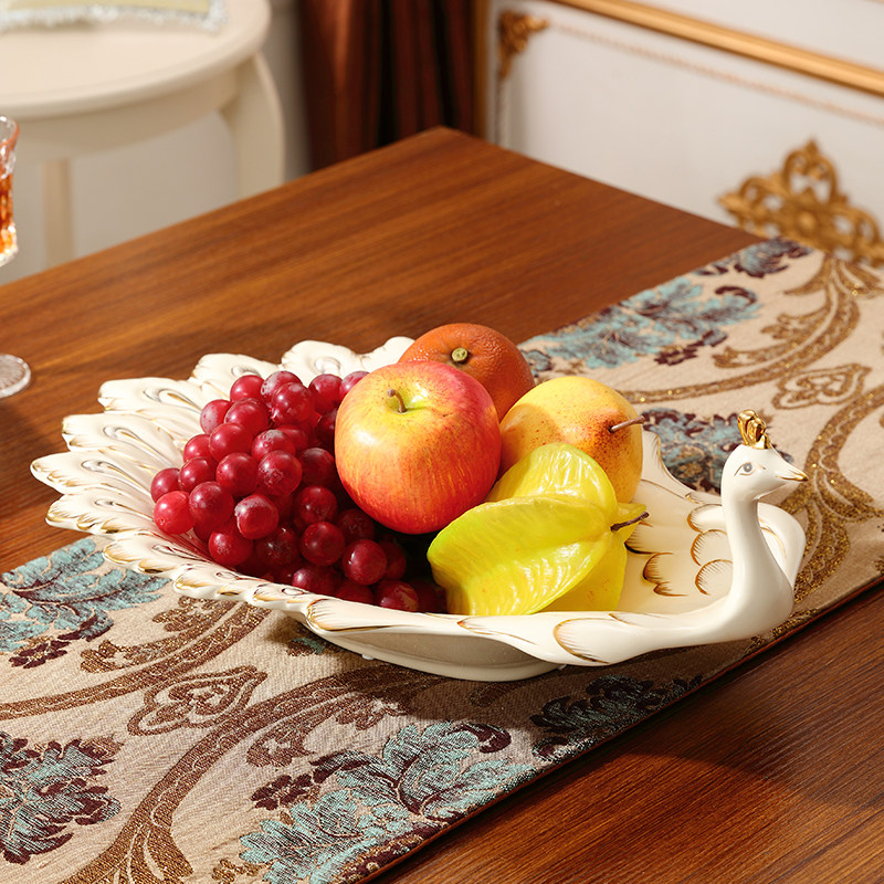 欧式果盘客厅茶几摆件孔雀家用现代陶瓷水果盘创意乔迁结婚礼物