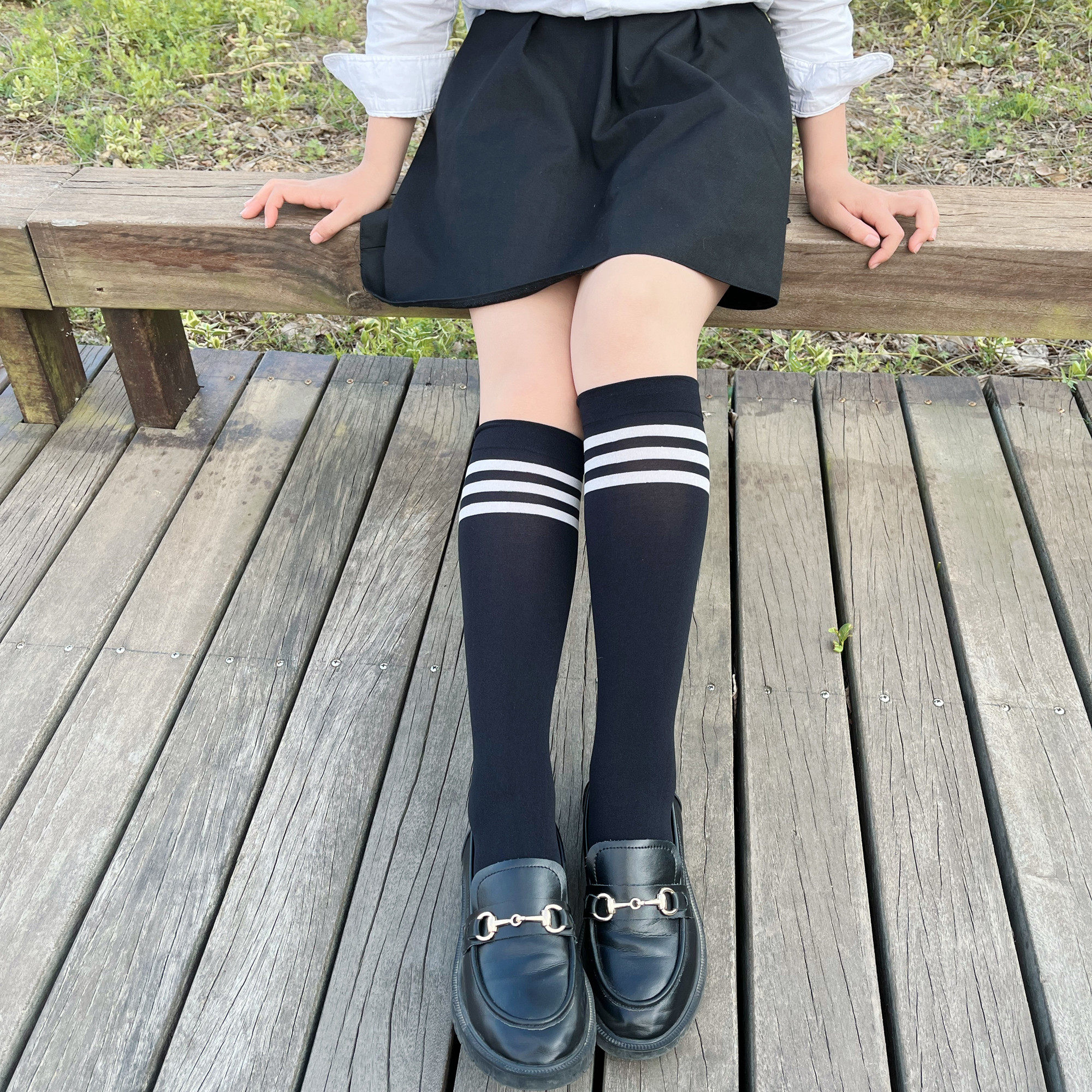 夏季学生半筒校服jk学院薄款三杠白色黑白儿童袜子016岁