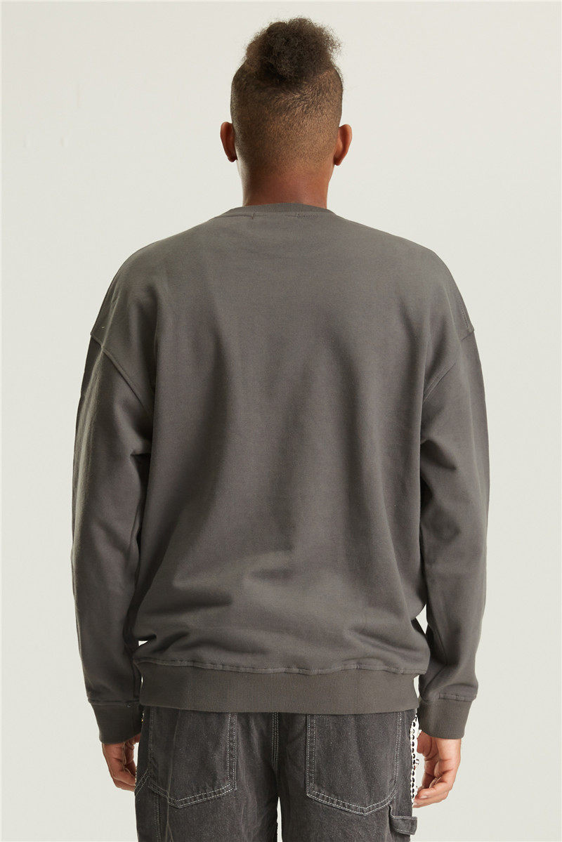 2ccmsaintlouis深灰色做旧拼接古布套头卫衣