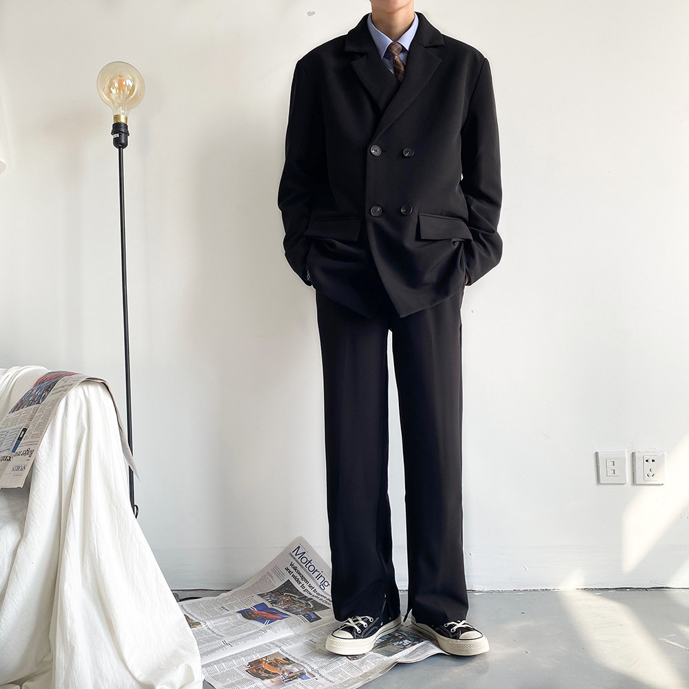 韩版ins黑色潮流西服套装男士帅气上班族绅士西服