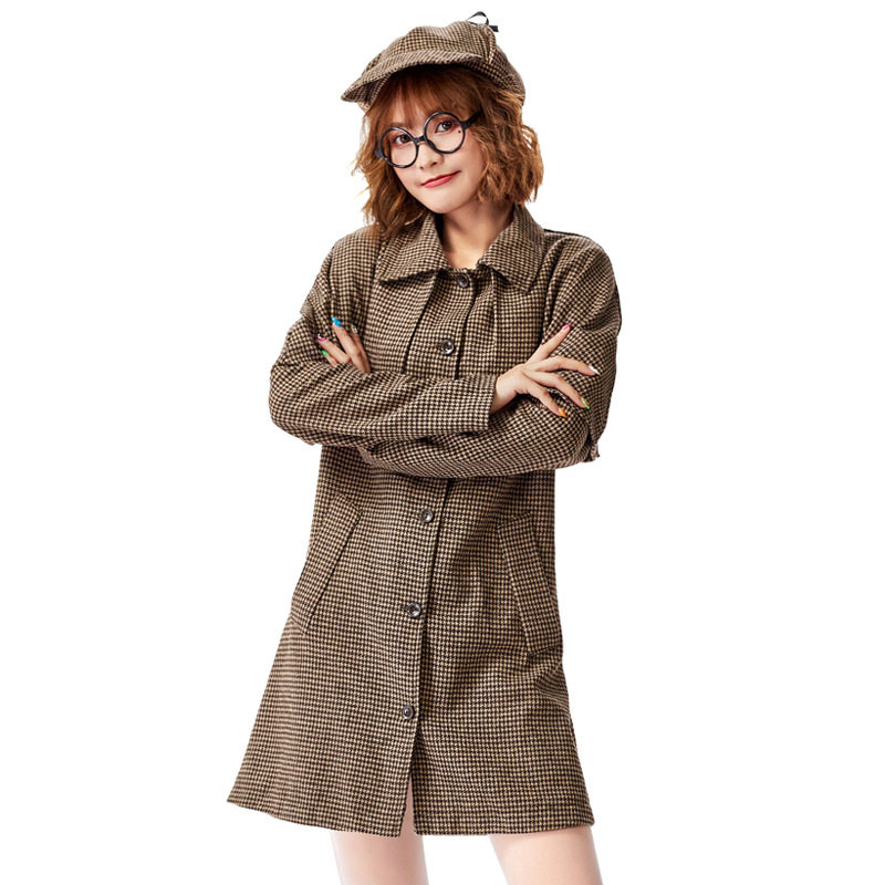 acgn侦探推理剧本角色扮演万圣节成人女款侦探长袖风衣服饰