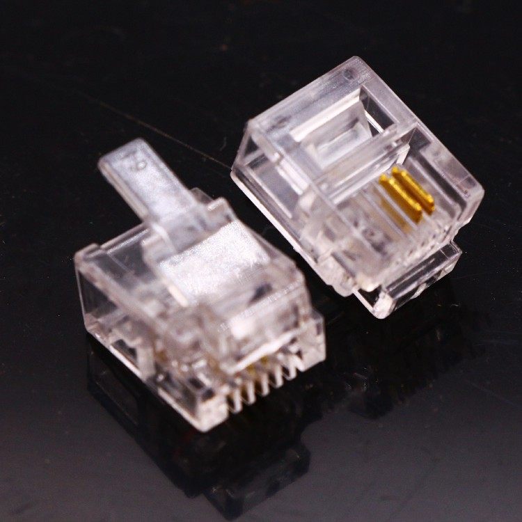 电话水晶安普rj116p2c两芯电话线接线线头100个水晶头
