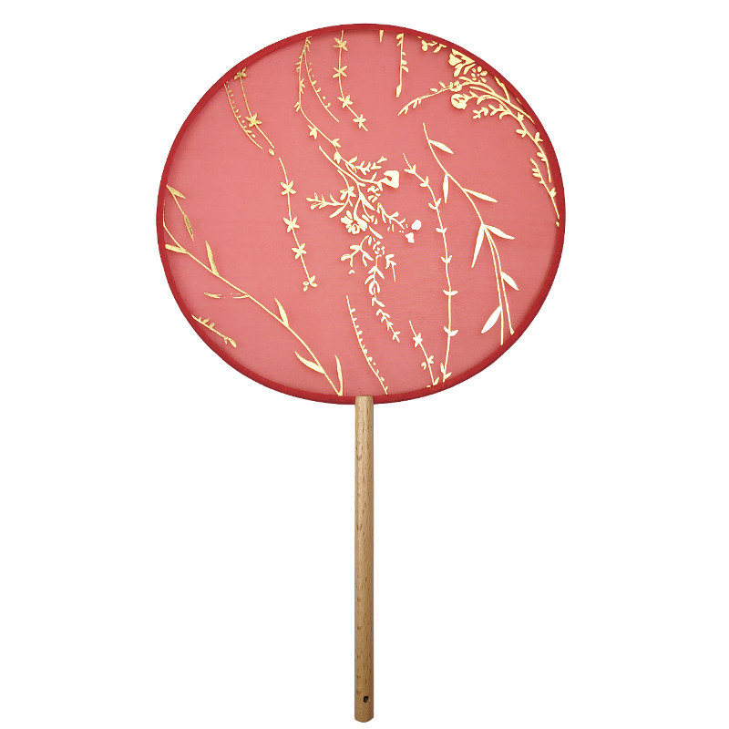 扇子团扇古典圆扇中国国风舞蹈扇大红色烫金扇子