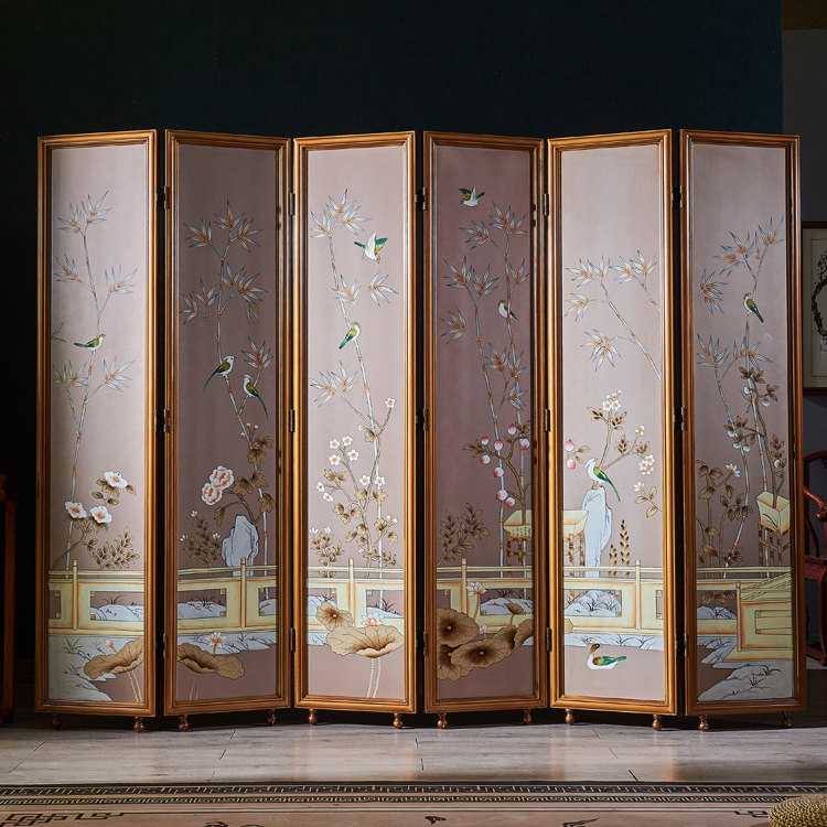 古典家具中式座屏折酒店移动折叠彩绘屏风隔断玄关折屏