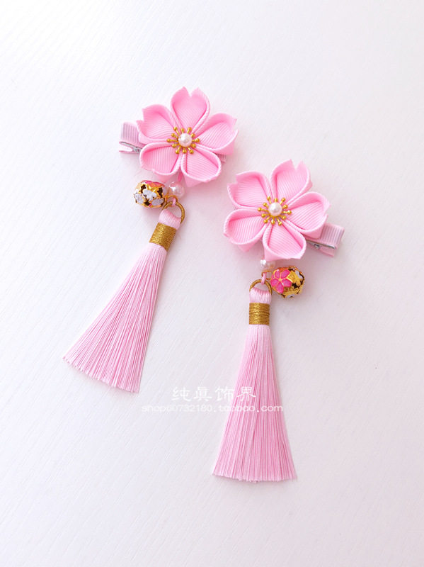 古风宝宝头饰女童樱花穗子铃铛发夹古装发饰发饰