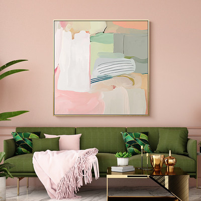 现代简约粉色抽象油画沙发背景装饰画北欧风格客厅现代装饰画