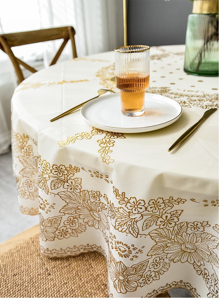 圆桌防水布防油免pvc餐桌欧式烫金塑料圆形桌布