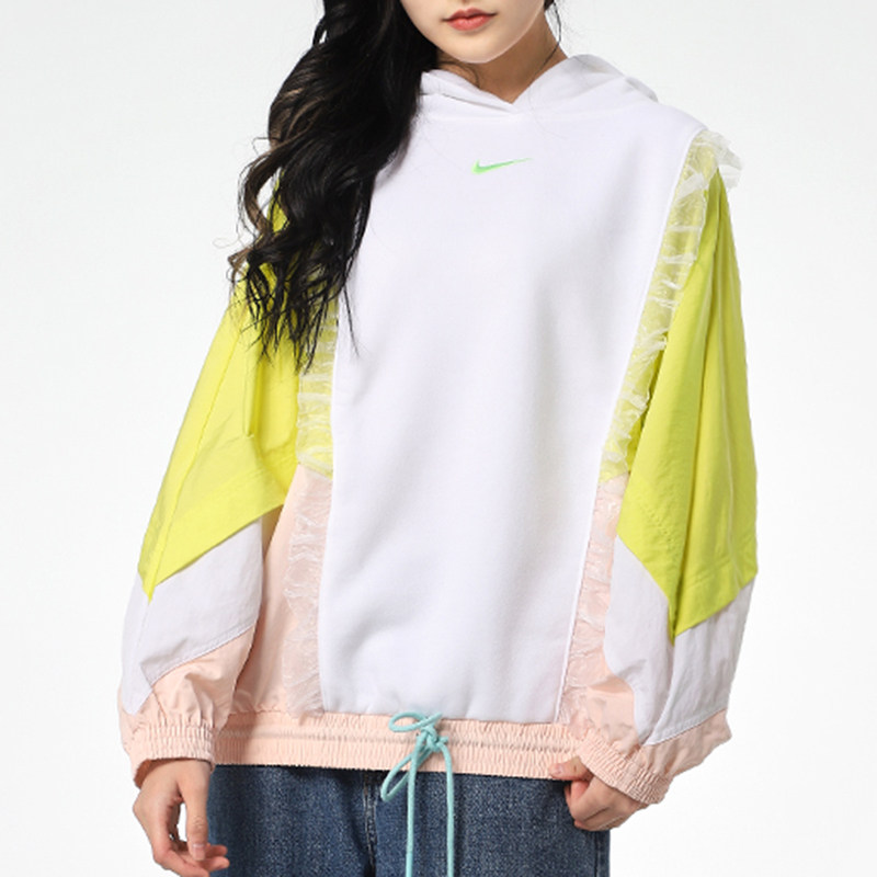 耐克女子卫衣2021春季cny新年拼接撞色连帽套头衫dh1371107626