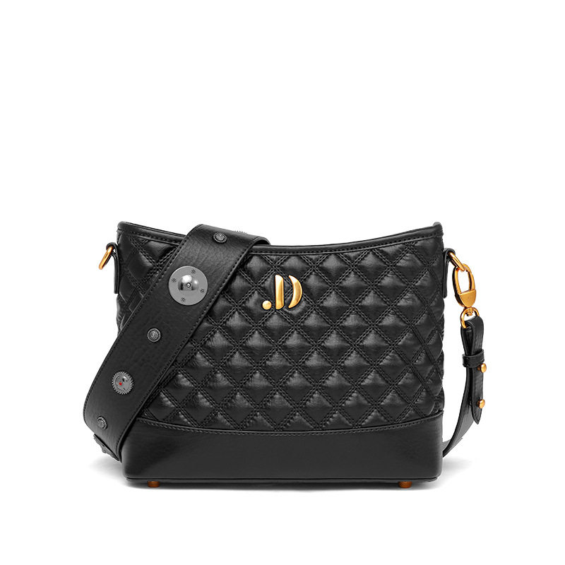 janedance简舞女包百搭时尚新款牛皮斜挎包单肩菱格水桶包 手提包