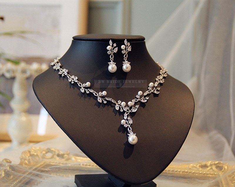 仿珍珠锆石项链套装新娘结婚饰品婚纱礼服配饰韩式晚宴年会首饰