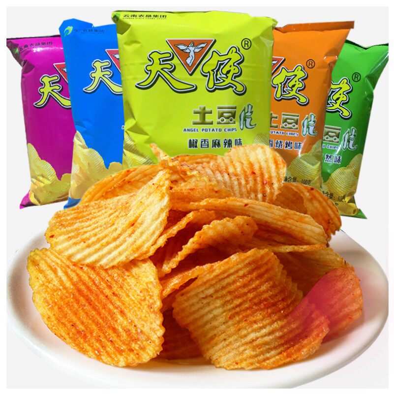 膨化食品天使土豆片椒香麻辣味孜然烧烤番茄薯片膨化食品