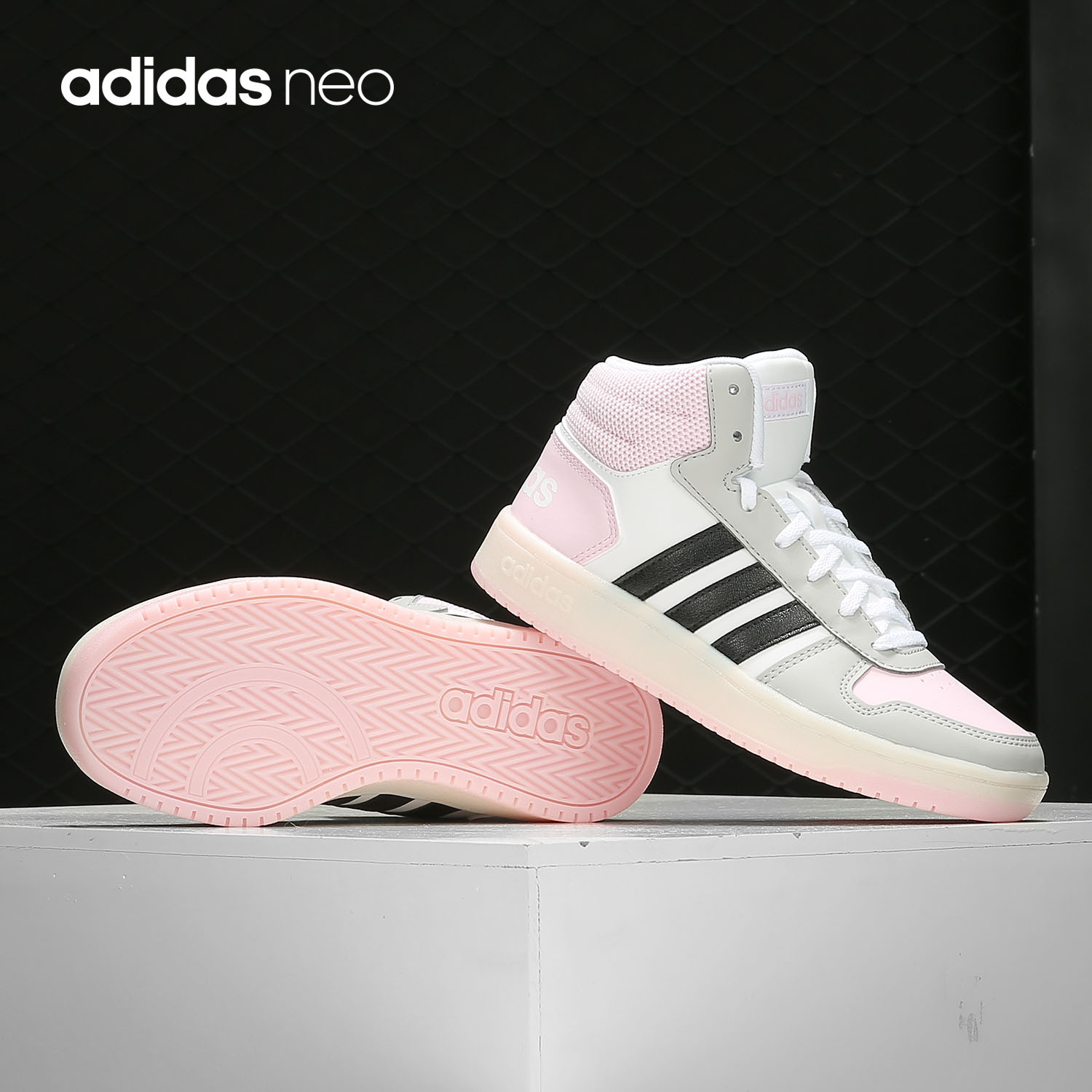 adidas阿迪达斯正品女子秋新运动鞋高帮板鞋粉粉色休闲鞋运动休闲鞋