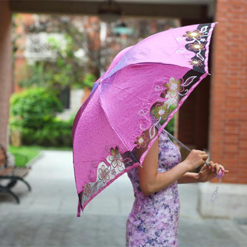 佳美蕾丝花边防晒绣花伞刺绣公主洋伞复古三折叠晴雨两用太阳伞女