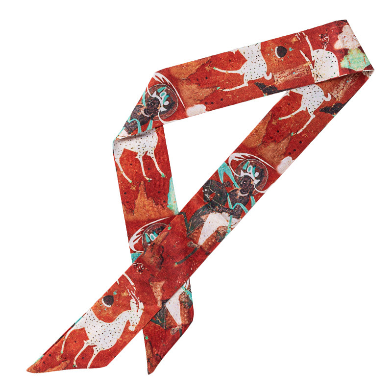 敦煌长条领巾文创丝带小丝丝巾九色鹿瑞鹤徽宗围巾