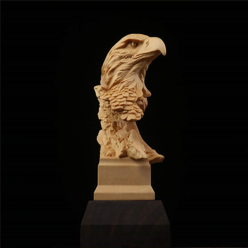 桧木雕刻老鹰摆件底座办公室家居装饰招财开业乔迁木雕