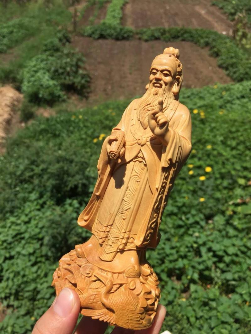黄杨木雕老子传道一指问天摆件实木雕刻人物木雕