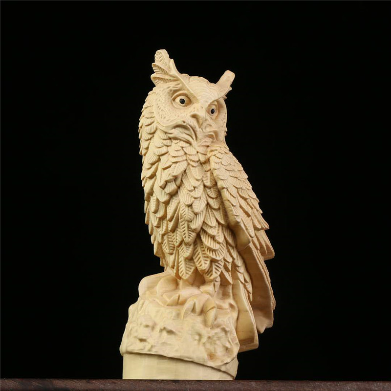 黄杨木雕动物工艺品家居饰品创意实木雕刻猫头鹰客厅木雕