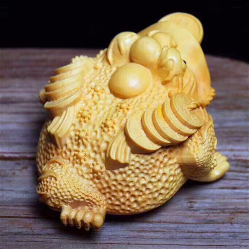 小叶金蟾蜍手把茶玩蟾蜍摆件黄杨手玩件金蝉雕刻木雕