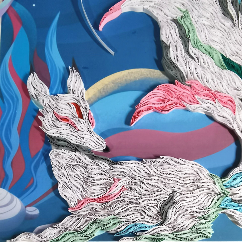 山海经异兽衍纸九尾狐动物手工diy儿童学生折纸折纸