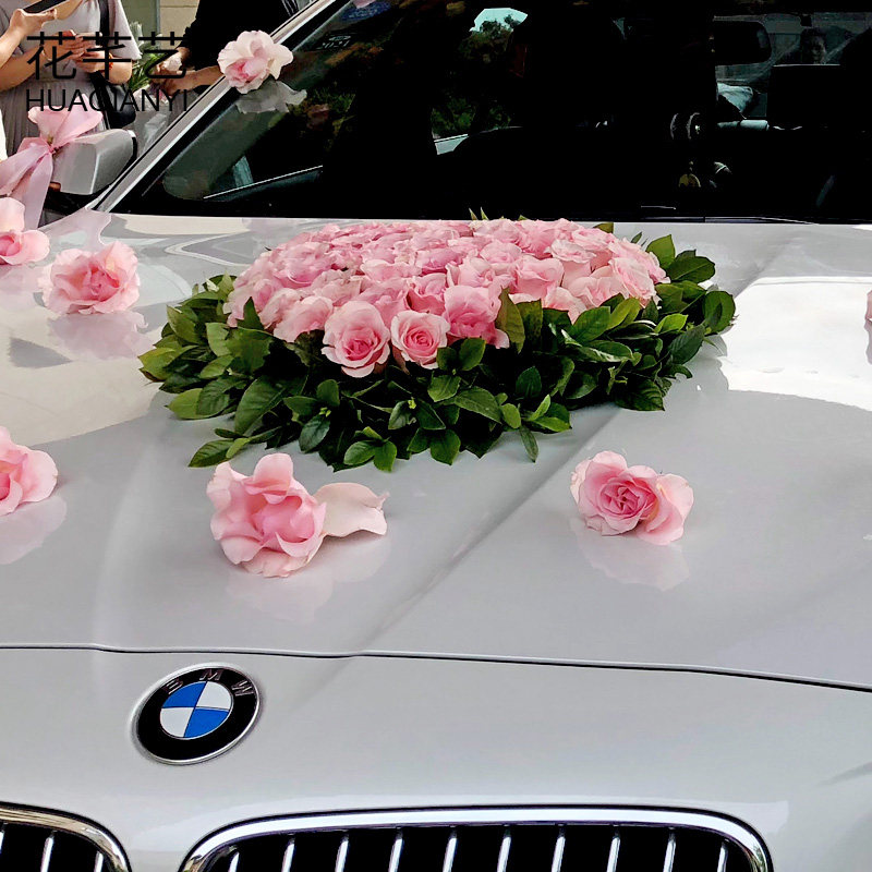 婚车吸盘心形盘带love花泥块桃心装饰车头花车其他