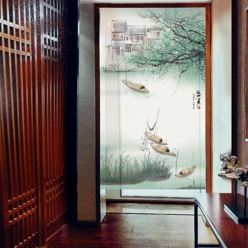 画意水墨画隔断帘子门帘布艺国画水乡新中式古韵门帘