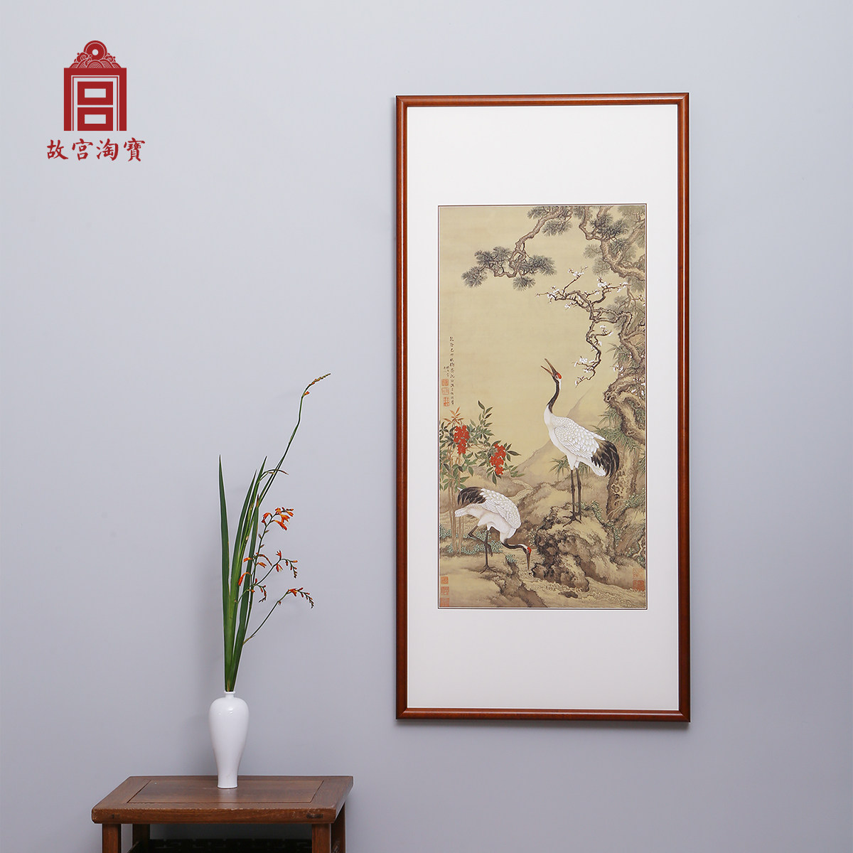 客挂画壁画典藏复刻文物故宫双鹤松梅松梅双鹤图沈铨国画