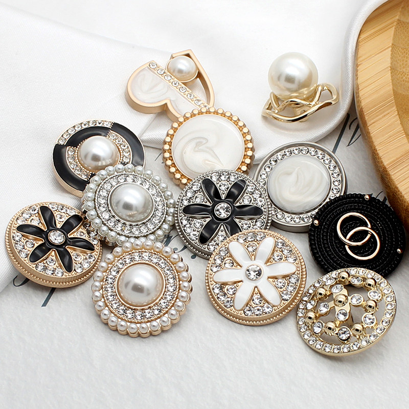 小香风珍珠水钻金属纽扣女士大衣西装外套衬衫心形扣子圆形钮扣