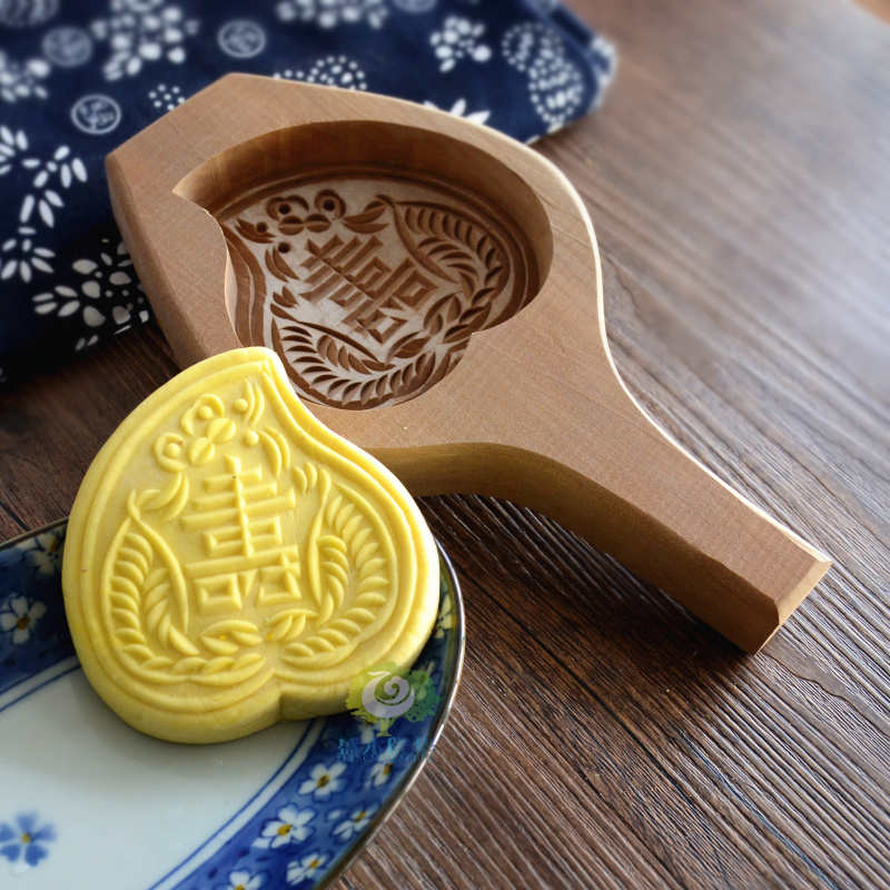 馒头模具木质烧饼干青团绿豆糕点心冰皮烘焙印实木月饼模具寿桃