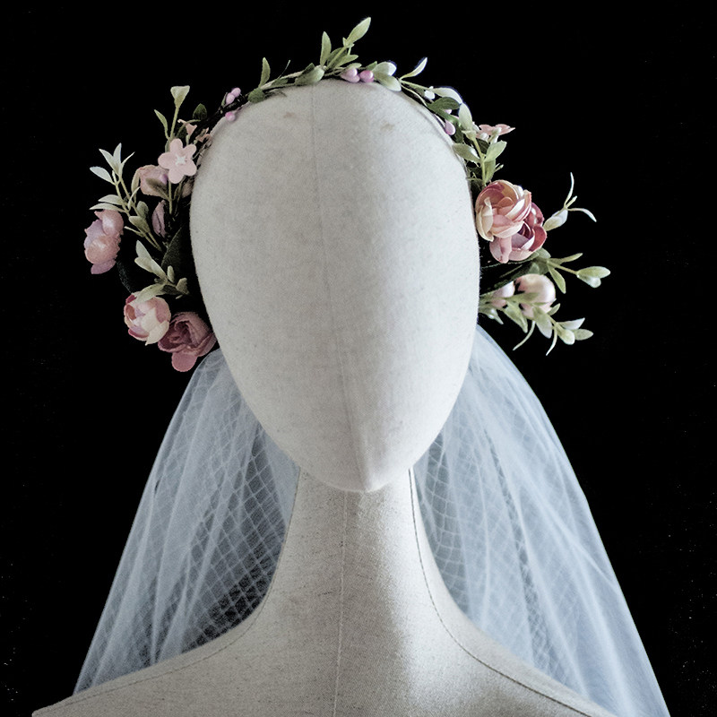 头纱jinnymeng定制新款花环草地婚礼仙子旅拍拍摄头纱