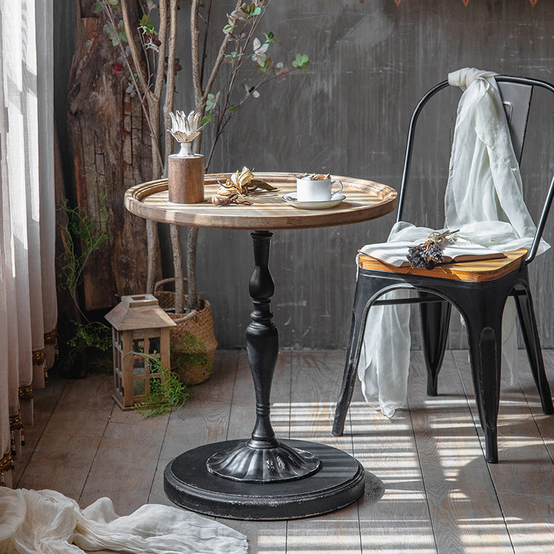 圆桌小圆美式复古简约民宿小户户型木质法式茶几