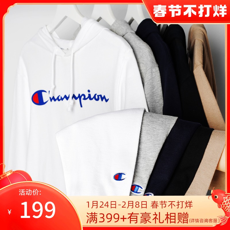 美版Champion冠军宽松连帽情侣卫衣男春秋休闲薄款长袖外套女上衣