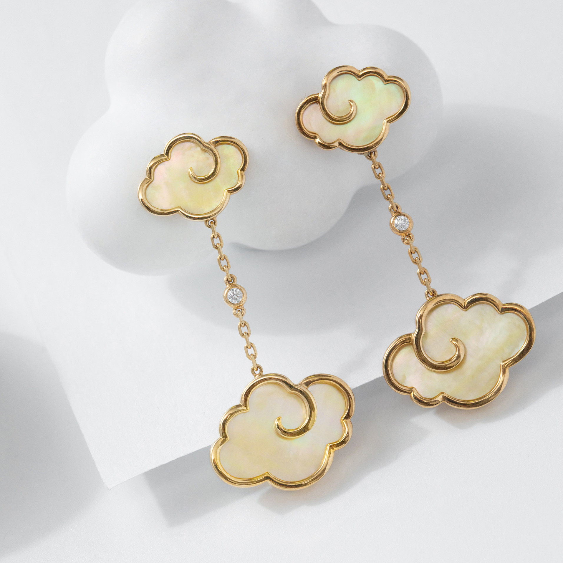 耳环frost七彩祥云钻石耳坠18k镶嵌嵌金中国国风耳饰