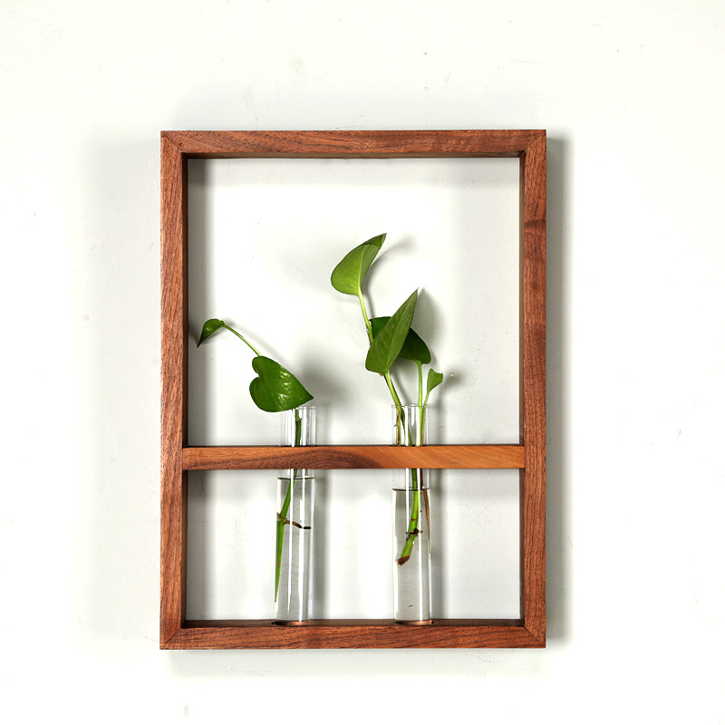 墙上壁挂日式花插胡桃木装饰品仿真摆件实木墙壁壁饰