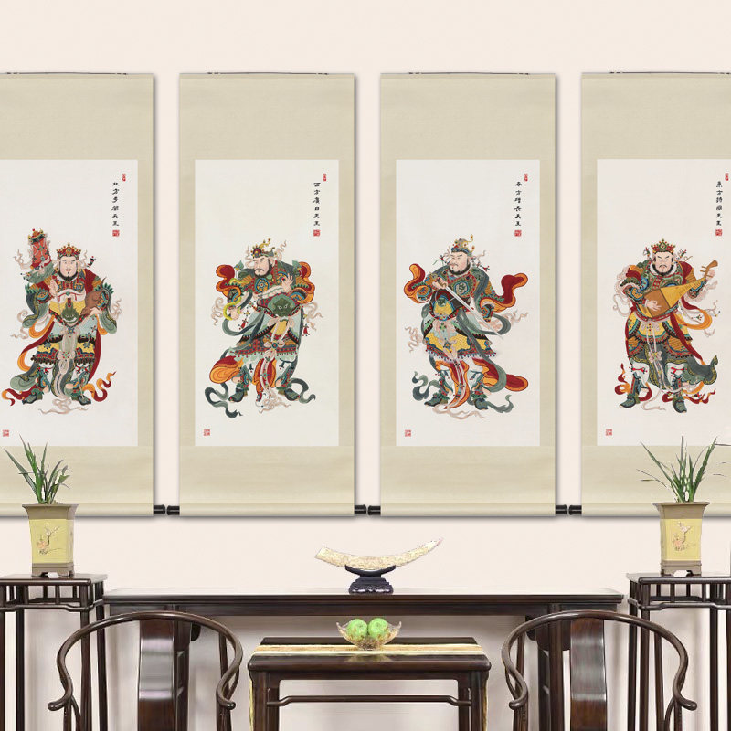 手绘真迹工笔佛像国画四大天王金刚菩萨画像玄关国画
