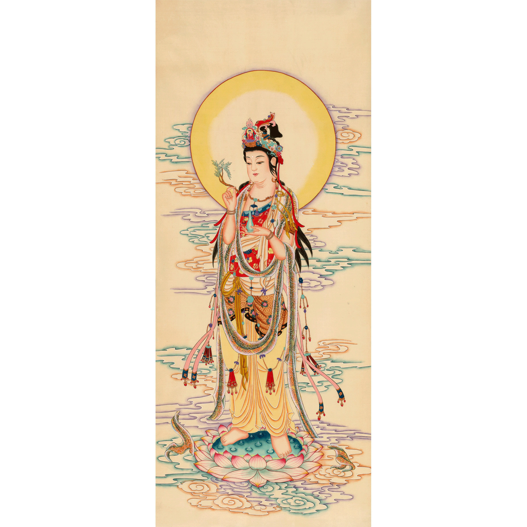 工笔人物菩萨国画佛教西方三圣阿弥陀佛画像佛堂国画