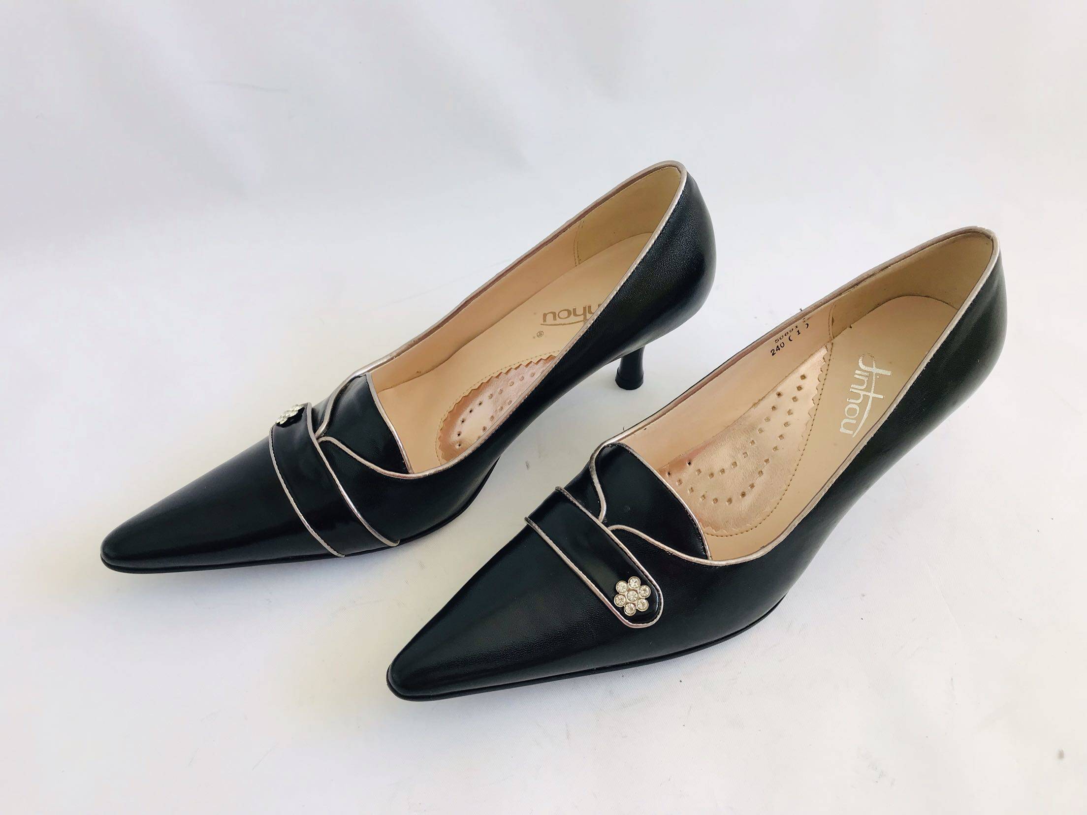 男友真皮尖头单鞋复古高跟大码vintage女鞋古着单鞋