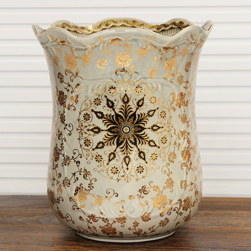 欧式陶瓷储物桶客厅创意垃圾桶现代简约美式杂物收纳垃圾桶