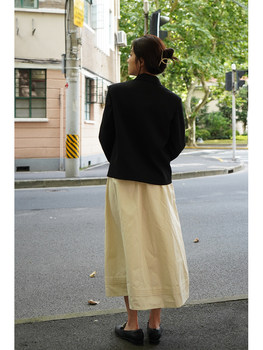 DAILY CLOSET ສີຄີມ skirt high waist puffy French skirt Hepburn style pleated umbrella skirt elegant Tencel