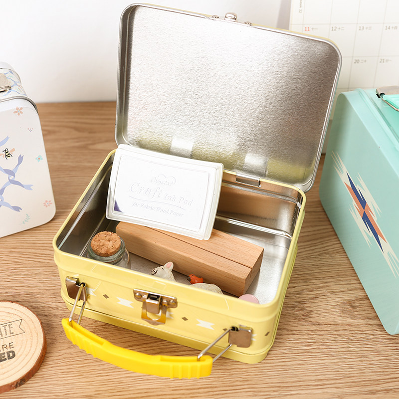 创意桌面收纳盒手提可爱铁盒小号 金属半岛铁盒整理储物盒化妆品